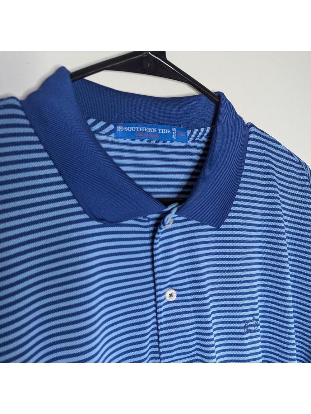 Southern Tide Tide to Team Blue Striped Skipjack Polo Shirt XL